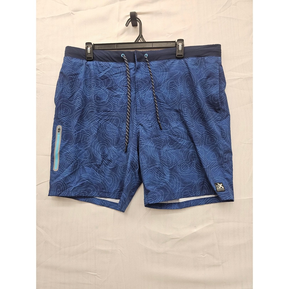 ZeroXposur‎ Mens Swim Trunks XXL Blue Topographic Print Stretch UPF 50 C88041S